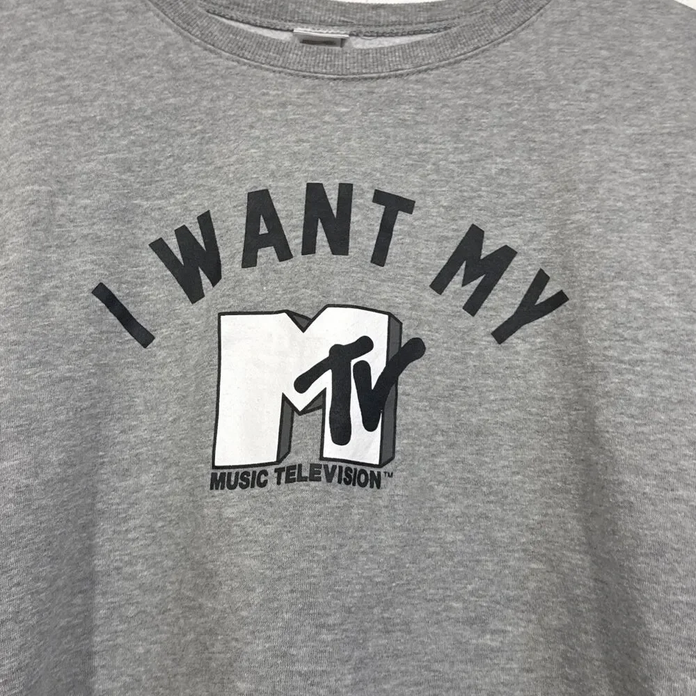MTV Women’s Gray I Want My MTV Cropped Sweatshirt XL Lace up peek a boo sides - Picture 4 of 6